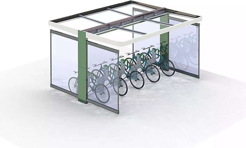 fahrradparksystem-bikeep__shoKAT0061074 Fahrradparksystem BIKEEP, Reihenaufstellung, mit kundenspezifischer RFID-Zugangsberechtigung, integriert in Fahrradüberdachung PURE