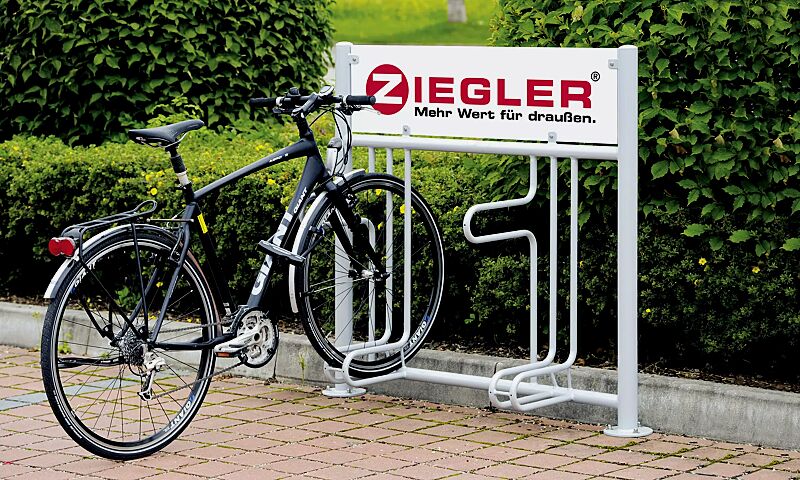 Fahrradständer ADELAIDE einseitig, zum Aufdübeln, 2 Stellplätze, mit Werbeschild, feuerverzinkt