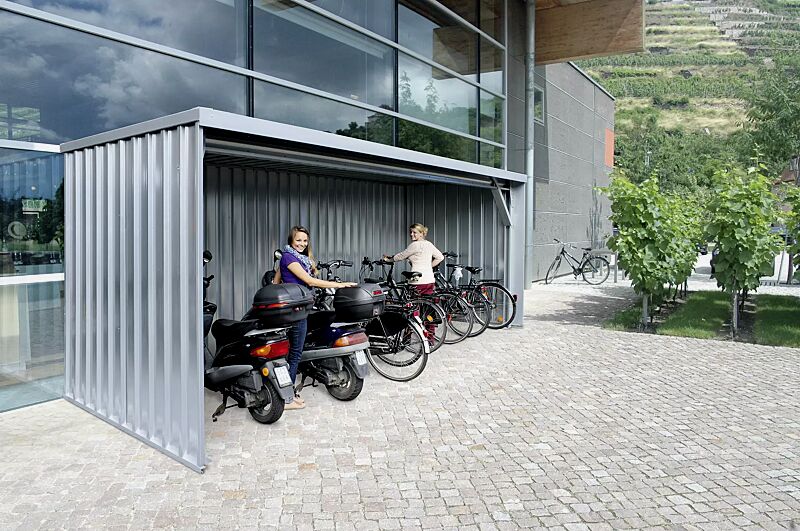 fahrradueberdachung-baltimore__shoKAT0041400 Fahrradüberdachung BALTIMORE Dachbreite x Dachtiefe 6100 mm x 2300 mm, Stahlkonstruktion feuerverzinkt, inkl. Rück- und Seitenwände Stahltrapezblech, Dacheindeckung Stahltrapezblech