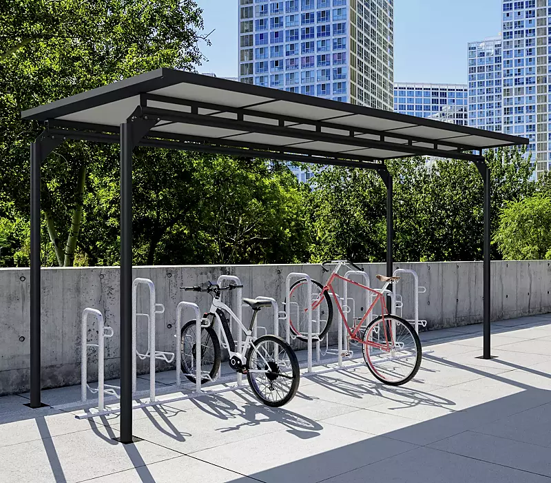 Fahrradüberdachung MATRIX PRO, Dachbreite x Dachtiefe 5090 mm x 2750 mm, Stahlkonstruktion in RAL 7016, Fahrradparker ZIROS