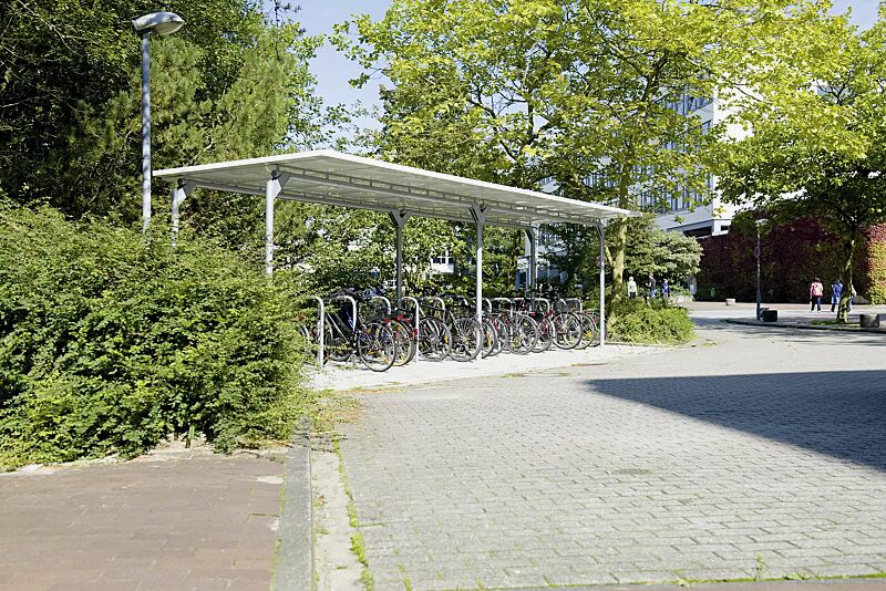 fahrradueberdachung-matrix__shoKAT0023886 Fahrradüberdachung MATRIX, Dachbreite x Dachtiefe 15090 mm x 2750 mm, Anlehnbügel FLORIDA, Stahlkonstruktion feuerverzinkt