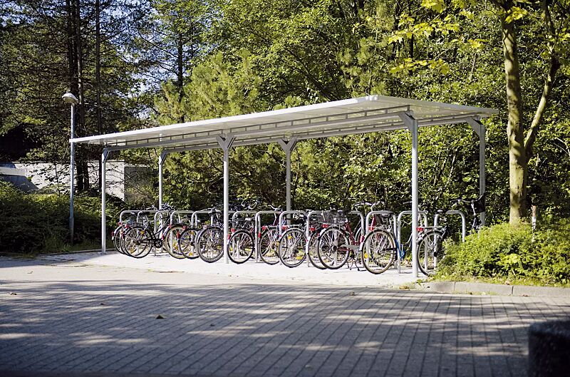 fahrradueberdachung-matrix__shoKAT0023887 Fahrradüberdachung MATRIX, Dachbreite x Dachtiefe 15090 mm x 2750 mm, Anlehnbügel FLORIDA, Stahlkonstruktion feuerverzinkt
