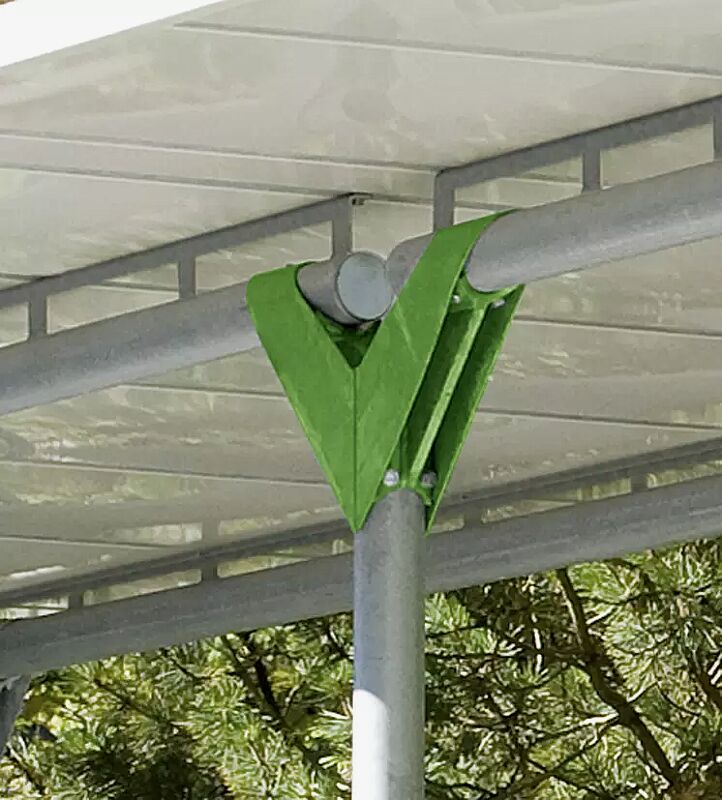 fahrradueberdachung-matrix__shoKAT0025380 Detail: innerer Stützenkopf farblich abgesetzt