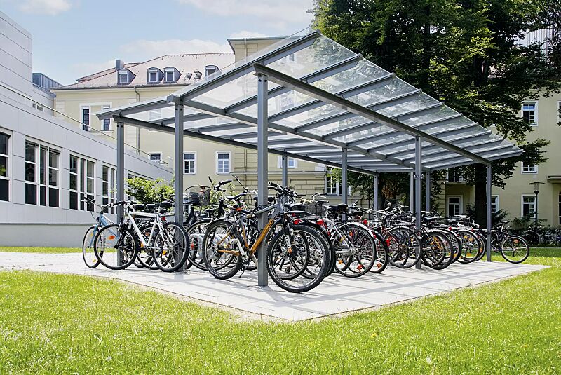 fahrradueberdachung-pegasus__shoKAT0020118 Fahrradüberdachung PEGASUS mit Trogdach, 5 Felder, ohne Rück- / Seitenwände