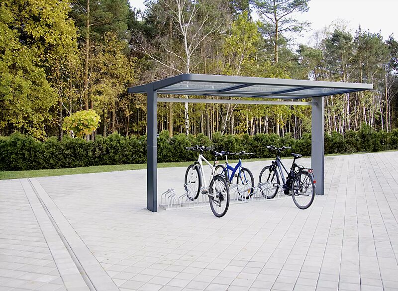 fahrradueberdachung-pure__shoKAT0030801 Fahrradüberdachung PURE mit Trogdach, Dachbreite x Dachtiefe 4000 mm x 3250 mm, Fahrradständer UNIVERSAL, Stahlkonstruktion in DB 703 eisenglimmerFahrradüberdachung PURE mit Trogdach, Dachbreite x Dachtiefe 4000 mm x 3250 mm, Stahlkonstruktion feuerver...