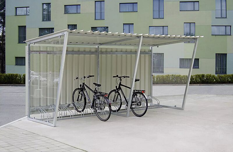 fahrradueberdachung-z05__shoKAT0035387 Fahrradüberdachung Z05, Dachbreite x Dachtiefe 4820 mm x 2400 mm, Rückwand Trapezblech, Seitenwände ESG, Klarglas, Fahrradständer UNIVERSAL, Stahlkonstruktion feuerverzinkt Fahrradüberdachung Z05,Dachbreite x Dachtiefe 4820 mm x 2400 mm, feuerverzinkt...