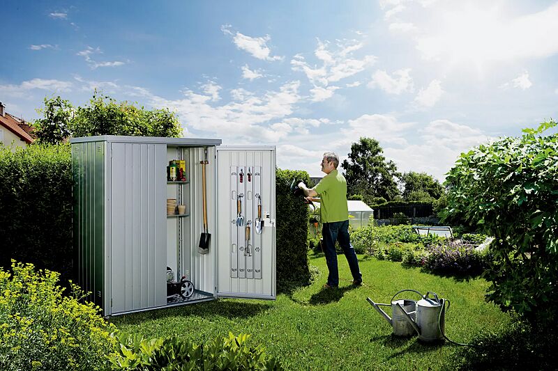 Geräteschrank NEUFELDEN, Modell 150, silber-metallic, mit Aluminium-Bodenrahmen und -Bodenplatte