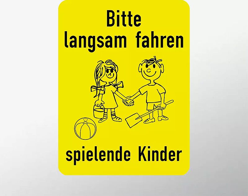 Hinweisschild: Bitte langsam fahren - spielende Kinder