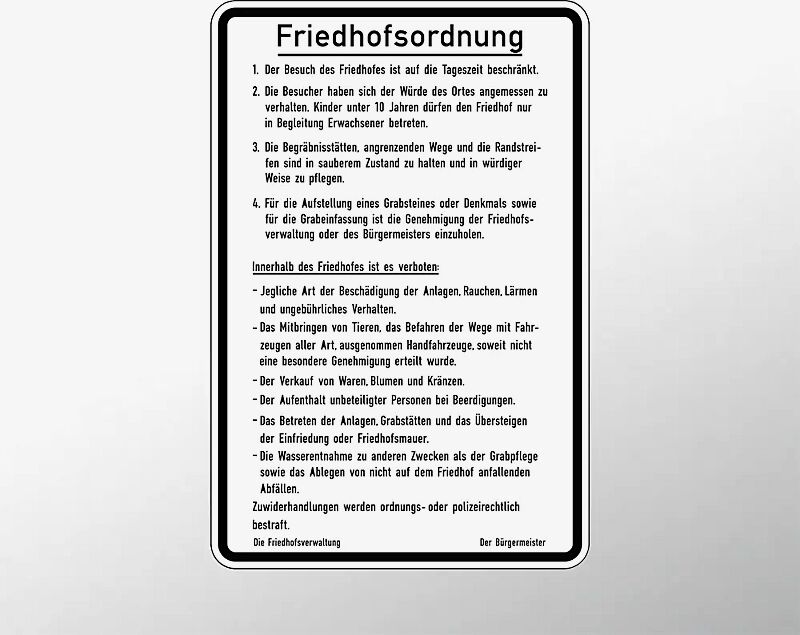 Hinweisschild: Friedhofsordnung