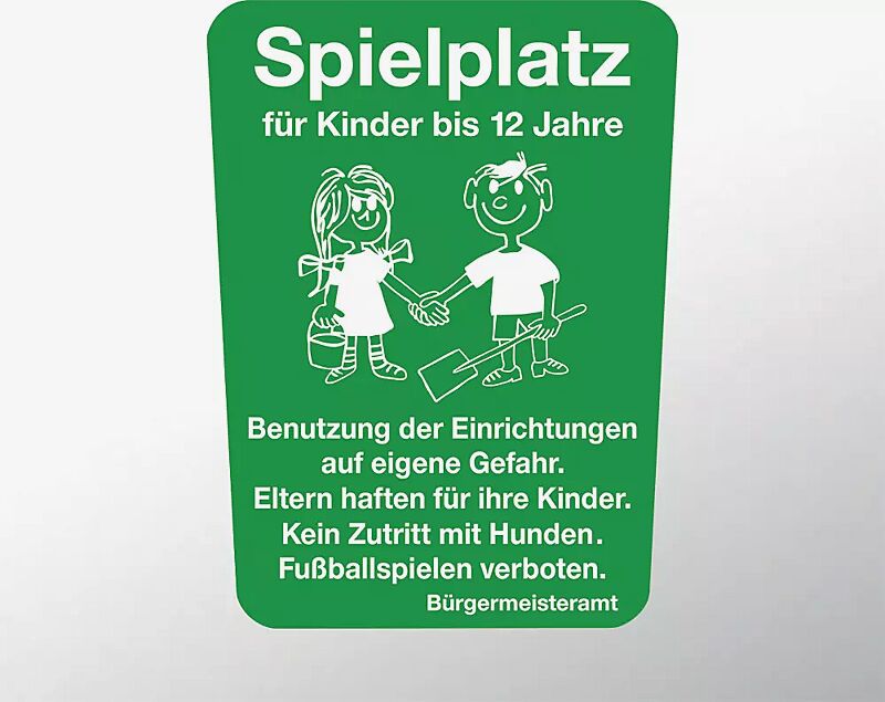 Hinweisschild: Spielplatz für Kinder bis 12 Jahre