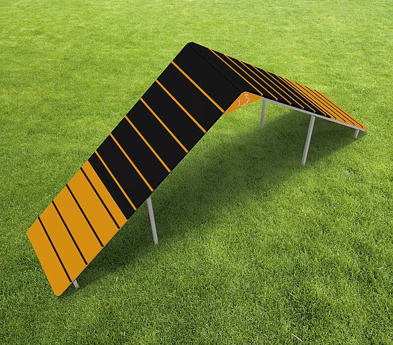 Hundekletterwand KIELO, Laufflächen in daliengelb ähnlich RAL 1033 und RAL 9005 tiefschwarz