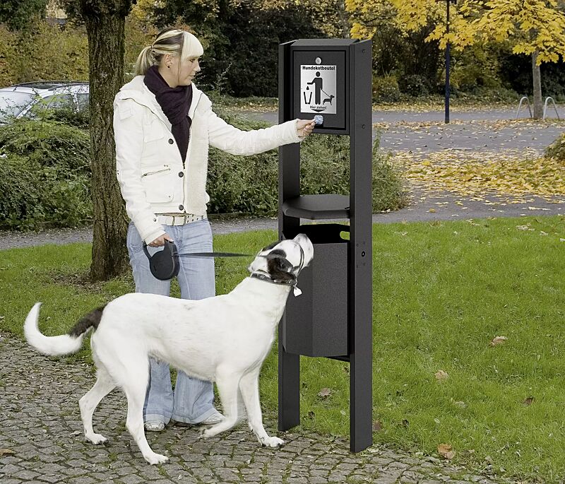 Hundetoilette COVENTRY mit achteckigem Abfallbehälter, zum Einbetonieren, in RAL 7016 anthrazitgrau