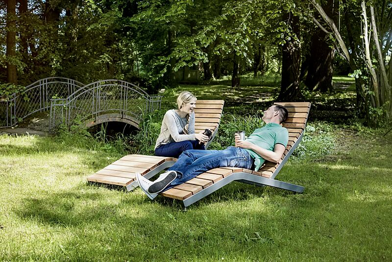 liegebank-rivage__shoKAT0050508 Liegebänke RIVAGE, zum freien Aufstellen, mit Jatobaholzbelattung, Stahlteile in DB 703 eisenglimmer