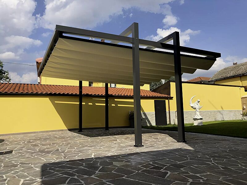 Markisen-Freigestell TERAMO, Dachbreite x Dachtiefe 4000 mm x 4000 mm, PVC-Tuch weiß, Aluminiumkonstruktion grau gesprenkelt