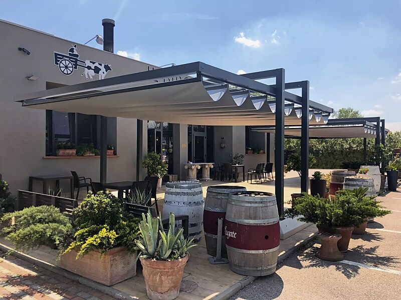 Markisen-Freigestell TERAMO, Dachbreite x Dachtiefe 3000 mm x 5000 mm, PVC-Tuch weiß, Aluminiumkonstruktion grau gesprenkelt