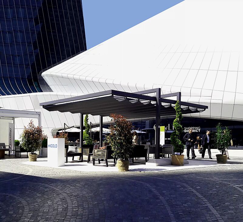 Markisen-Freigestell TERAMO, Dachbreite x Dachtiefe 4000 mm x 6000 mm, PVC-Tuch grau, Aluminiumkonstruktion grau gesprenkelt