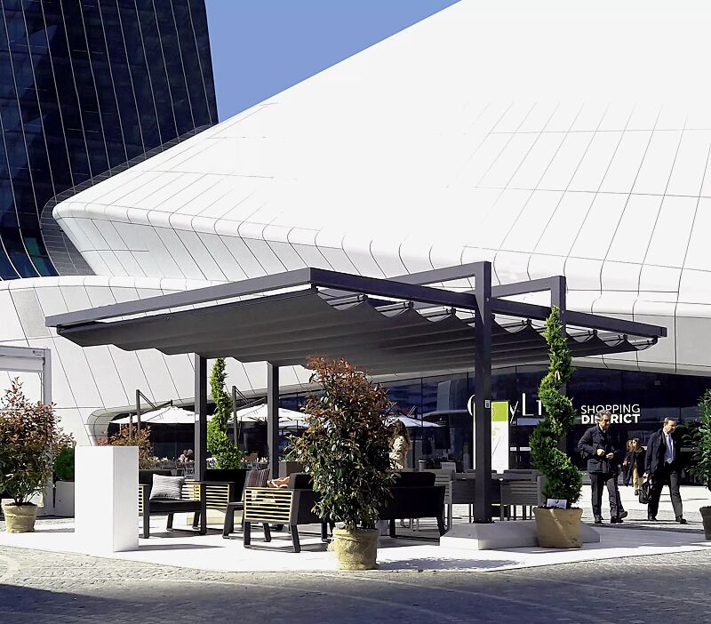 Markisen-Freigestell TERAMO, Dachbreite x Dachtiefe 4000 mm x 6000 mm, PVC-Tuch grau, Aluminiumkonstruktion grau gesprenkelt