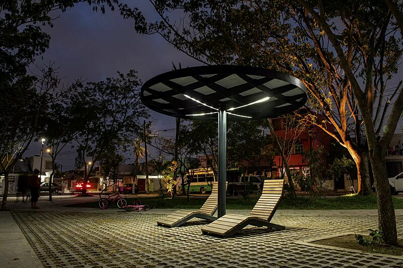 meeting-point-pin__shoKAT0070625 Meeting-Point, Ø 3500 mm, Ausführung inklusive LED-Beleuchtung, Stahlkonstruktion in RAL 7016 anthrazitgrau