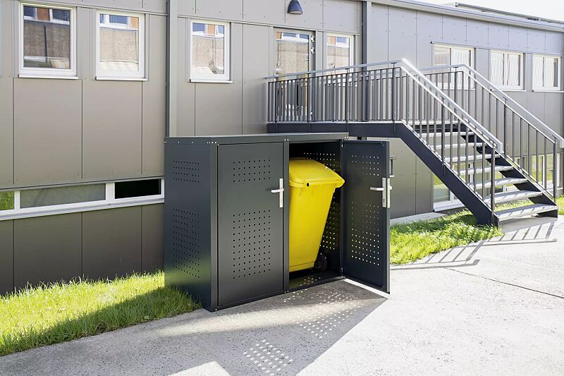 Müllbehälter-Doppelschrank FLEET, Türdrücker außen und innen, in RAL 7016 anthrazitgrau