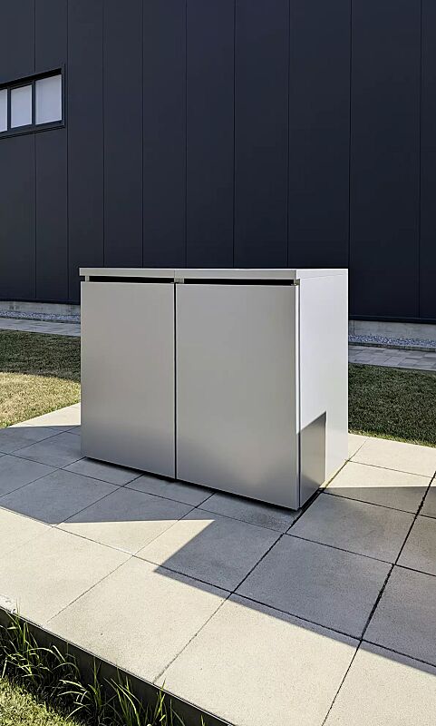 Müllbehälter-Doppelschrank STYLEOUT® BASIC, pulverbeschichtet in RAL 9007 graualuminium