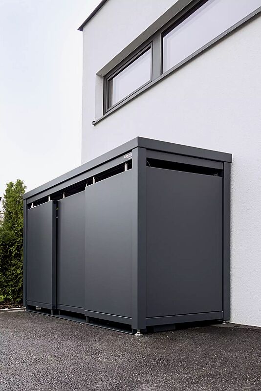 muellbehaelterschrank-styleout-blank__shoKAT0057010 Müllbehälter-Dreifachschrank STYLEOUT® BLANK mit Pflanzdach, Aluminiumkonstruktion in RAL 7016 anthrazitgrau