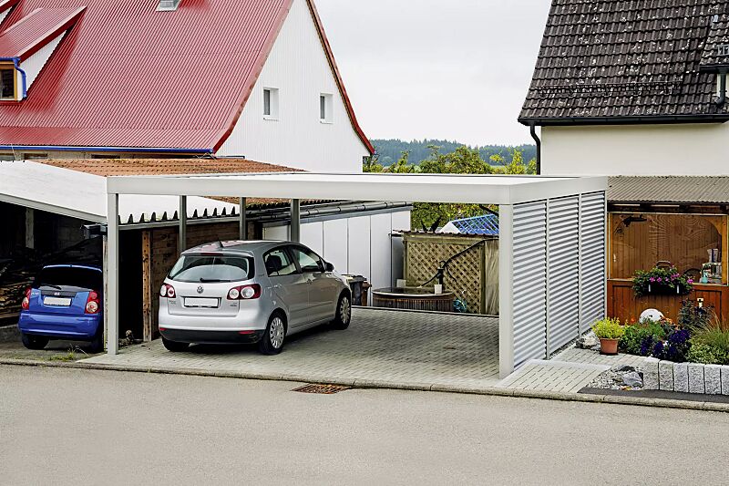 multiport-car__shoKAT0035260 MULTIPORT® Car Dachbreite x Dachtiefe 5970 mm x 5970 mm, Stahlkonstruktion feuerverzinkt und pulverbeschichtet, inkl. 3 Wandelementen Aluminiumwellblech, waagerecht, Dacheindeckung Trapezblech