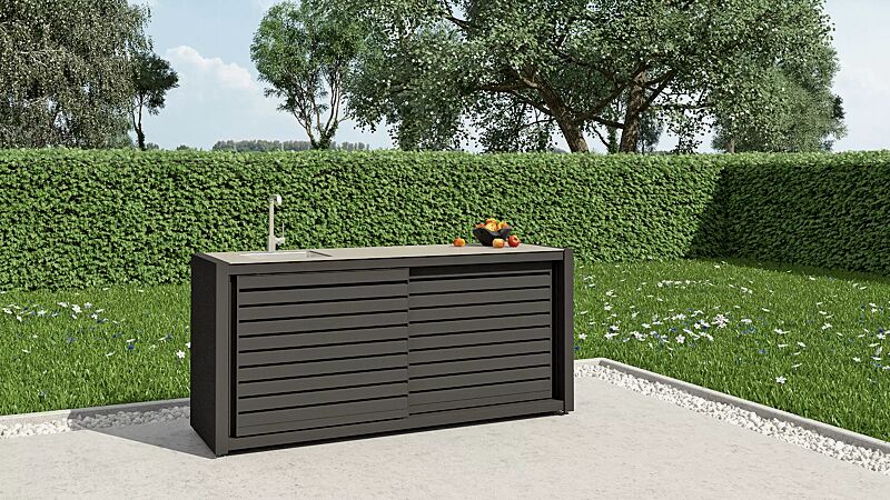 outdoor-kueche-cookout-linis__shoKAT0058787 Outdoor-Küche COOKOUT® LINIS, Breite 1950 mm, auftragsbezogene Lackierung in RAL 8019 graubraun