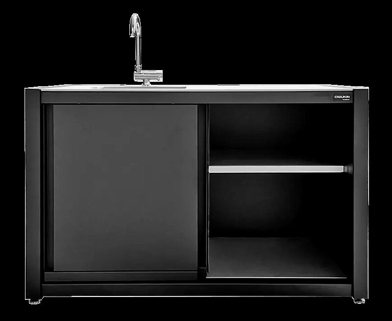 Sommerküche COOKOUT® BLANK, Breite 1350 mm, Stahlkonstruktion und Schiebetüren in RAL 7016 anthrazitgrau