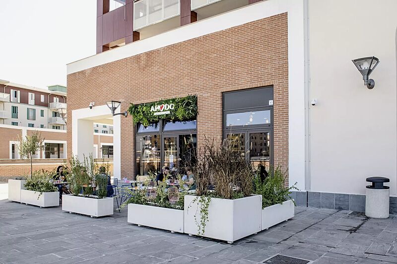 pflanzbehaelter-andromeda__shoKAT0071787 Pflanzbehälter ANDROMEDA, rechteckig und quadratisch, Beton mit transparenter Beschichtung in naturweiß - 18 sowie Abfallbehälter GARDA