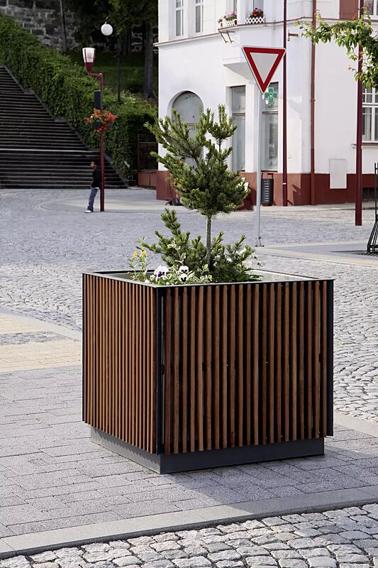 pflanzbehaelter-florium__shoKAT0025085 Pflanzbehälter FLORIUM, quadratisch, mit Jatobaholzbelattung, Stahlteile in RAL 7016 anthrazitgrau (Sondermaße auf Anfrage gegen Mehrpreis)