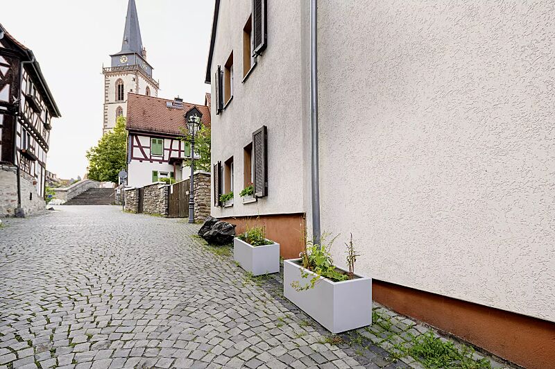 pflanzbehaelter-malout-new__shoKAT0076719 Pflanzbehälter MALOUT NEW, rechteckig, 89 Liter, Höhe x Breite 400 mm x 900 mm, Stahlteile in RAL 9006 weißaluminium