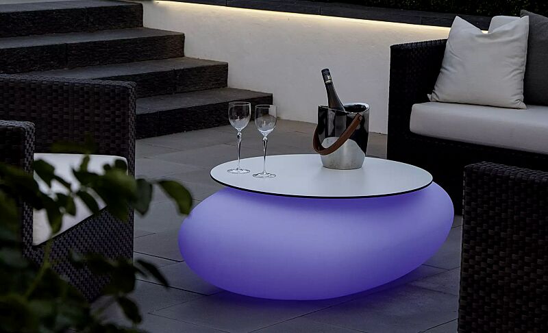 Pflanzbehälter MALUR-LIGHT, Höhe 390 mm, transluzent beleuchtet, mit aufgesetzter Tischplatte auf Anfrage