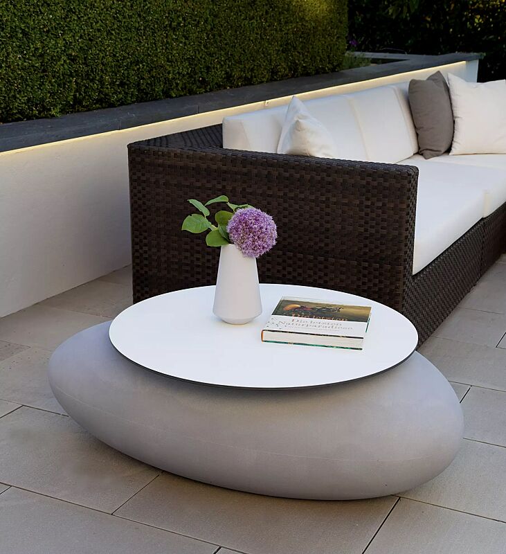 Pflanzbehälter MALUR, Höhe 390 mm, in granit hell, mit aufgesetzter Tischplatte auf Anfrage 