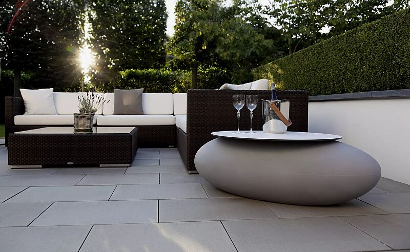 Pflanzbehälter MALUR, Höhe 390 mm, in granit hell, mit aufgesetzter Tischplatte auf Anfrage 