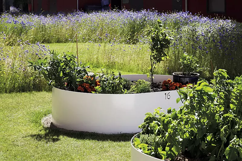 Pflanzbehälter MICROHAVEN mit Laserbeschriftung (auf Anfrage), in RAL 9016 verkehrsweiß