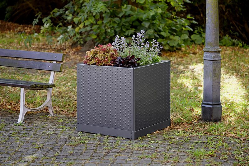Pflanzbehälter TILLEY, quadratisch, in RAL 7016 anthrazitgrau