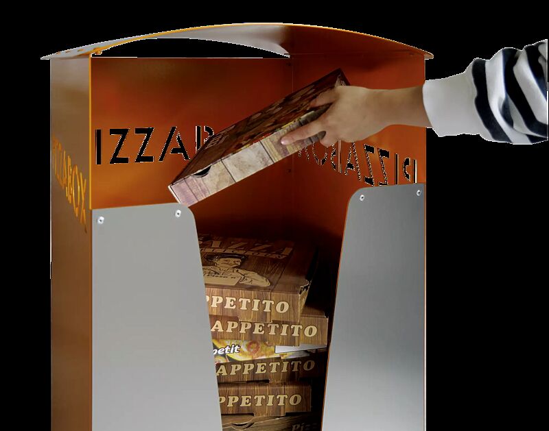 Pizzabox-Abfallbehälter SEATON, Dekorblende Edelstahl, Stahlteile in RAL 2000 gelborange