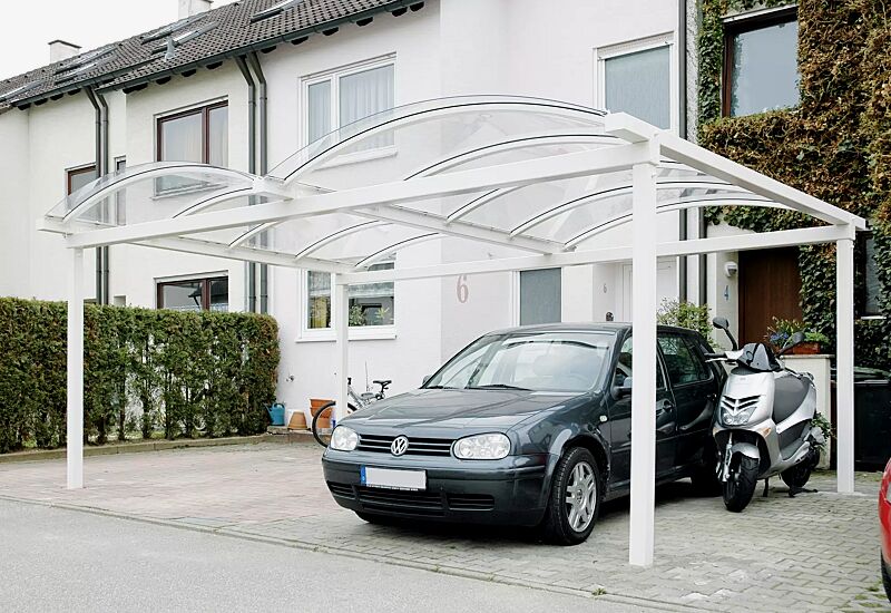 Pkw-Überdachung KALLISTO für 2 Pkw, Dachbreite x Dachtiefe 5120 mm x 5000 mm, Dacheindeckung Polycarbonat, Stahlkonstruktion in RAL 9010 reinweiß Pkw-Überdachung KALLISTO für 2 Pkw Dachbreite x Dachtiefe 5120 mm x 5000 mm, Stahlkonstruktion feuerverzin...