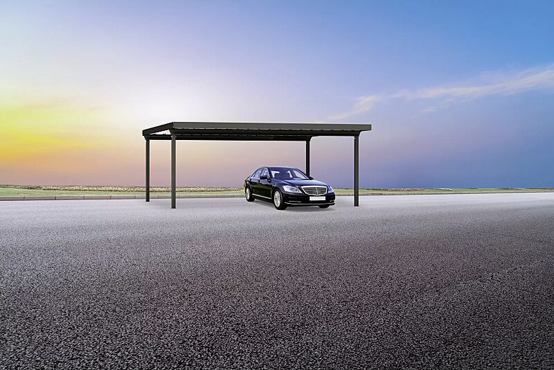Pkw-Überdachung Z01, für 2 Pkw, Dachbreite x Dachtiefe 5290 x 5000 mm, Stahlkonstruktion in RAL 7016 anthrazitgrau