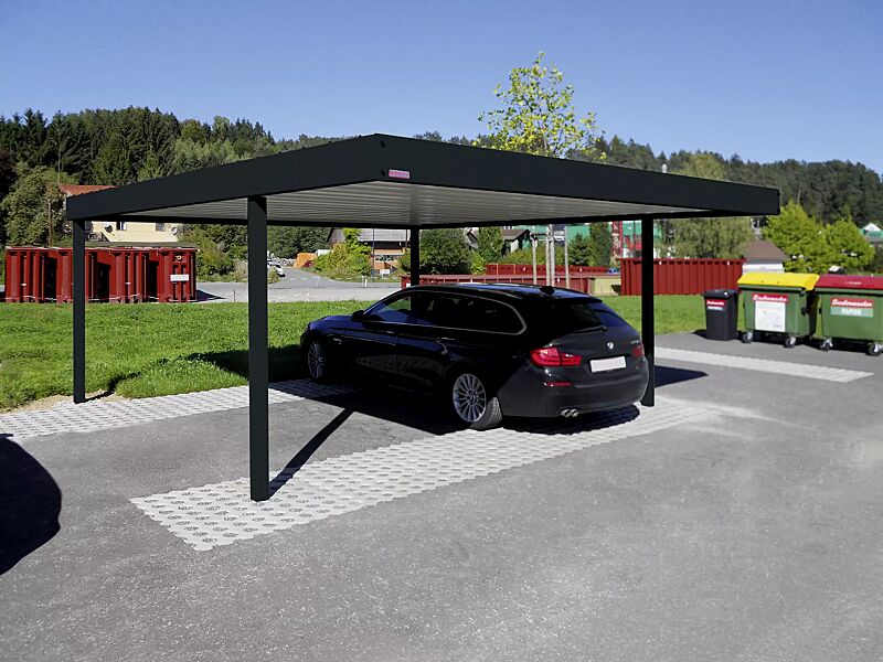 PKW-Überdachung Z02 für 2 PKW, Dachbreite x Dachtiefe 5190 mm x 5810 mm, Stahlkonstruktion in RAL 7016 anthrazitgrau