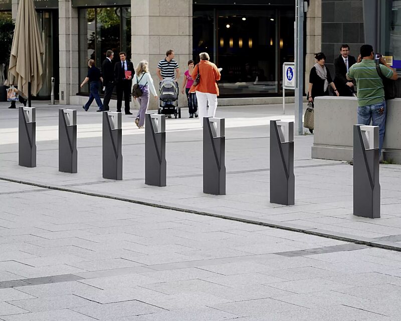 Poller INTAL, Höhe 850 mm, Stahlteile in RAL 7016 anthrazitgrau, Beton beschichtet in graphit