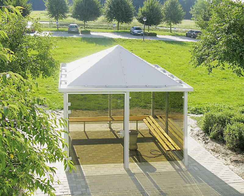 raucherunterstand-apollo__shoKAT0010100 Raucherunterstand APOLLO mit Blechdach, Seiten- und Windschutzwand bronce getönt (auftragsbezogene Anpassung) und Tür, bronce getönt (auftragsbezogene Anpassung)