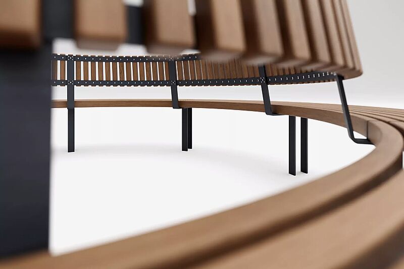 Rundbank IKAST mit Rückenlehne, Ø 3000 mm, Stahlteile in RAL 7016 anthrazitgrau