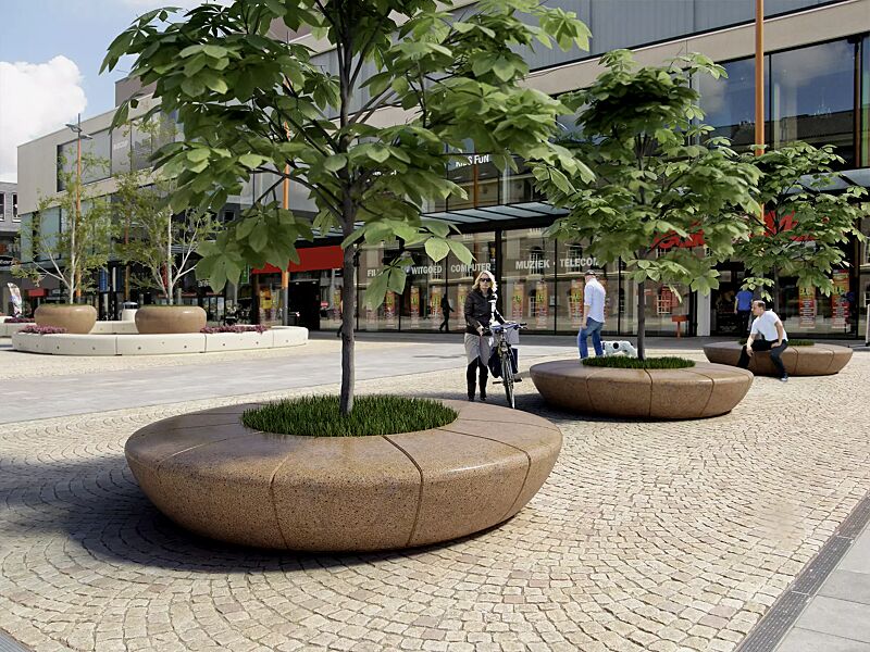 Rundbank OLIMPO aus rekonstituiertem Marmor geschliffen, in veronarot