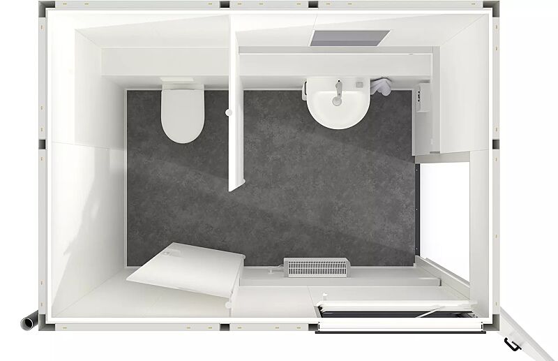 sanitaercontainer-leporis__shoKAT0077088 Sanitäranlage LEPORIS zur Nutzung als Fahrertoilette, Dachbreite x Dachtiefe 1955 mm x 2655 mm, Stahlkonstruktion in RAL 9006 weissaluminium