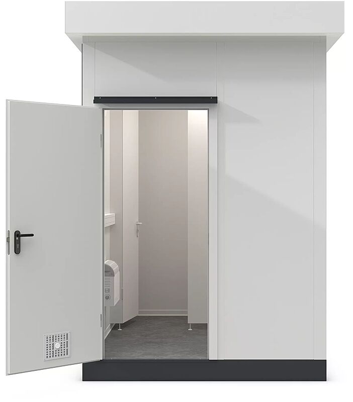 sanitaercontainer-leporis__shoKAT0077090 Sanitäranlage LEPORIS zur Nutzung als Fahrertoilette, Dachbreite x Dachtiefe 1955 mm x 2655 mm, Stahlkonstruktion in RAL 9006 weissaluminium