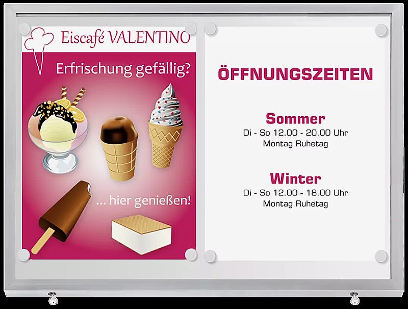 Schaukasten CHOIS, Querformat, für 16 x DIN A4, Alu silber