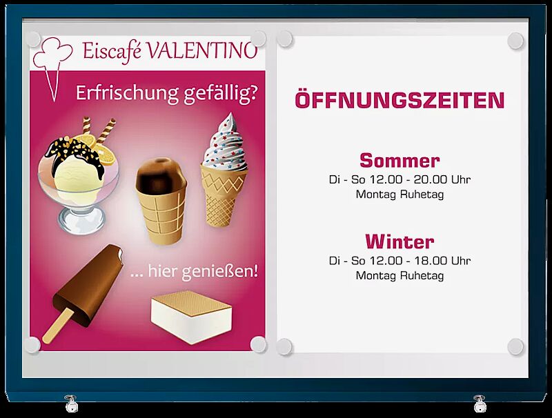 Schaukasten CHOIS, Querformat, für 16 x DIN A4, Alu in RAL 5001 grünblau