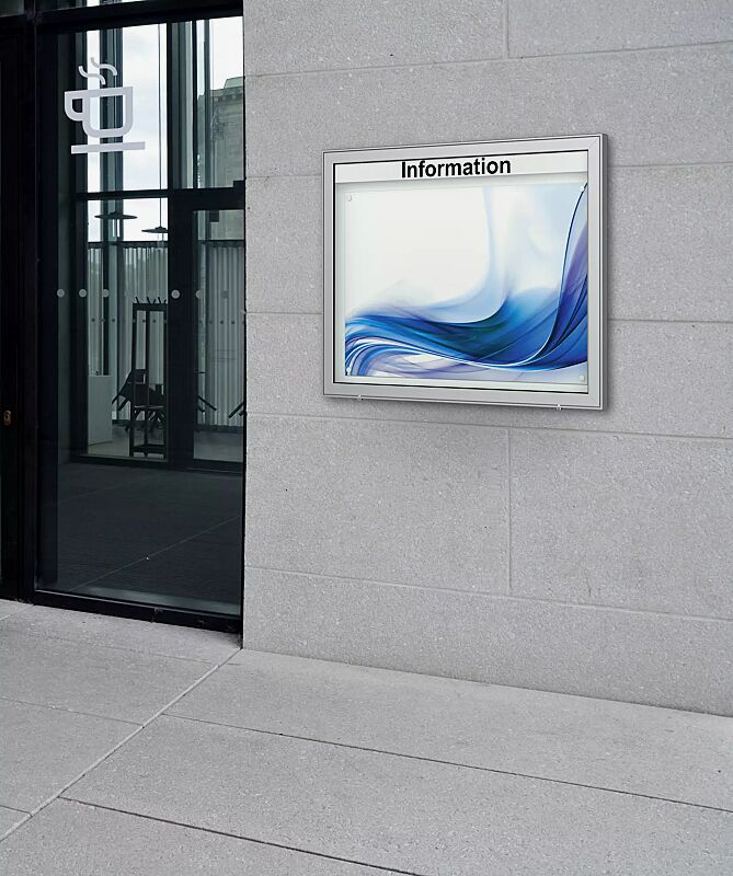 Schaukasten LIMOGES zur Wandbefestigung, für 21 x DIN A4, mit Beschriftung (Zubehör), Alu silber