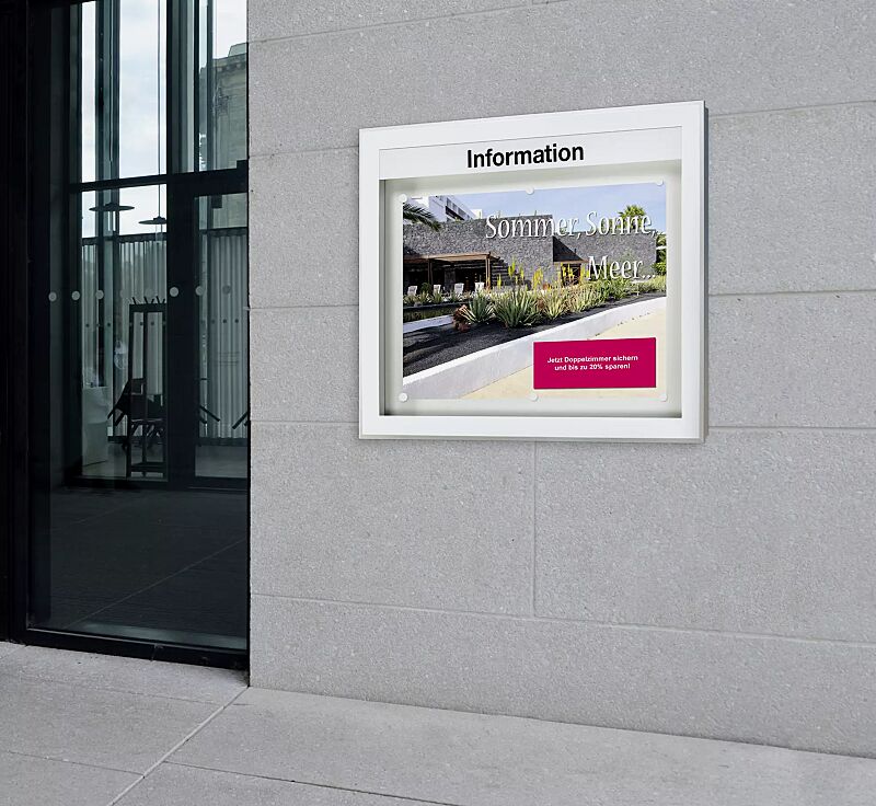 Schaukasten MEGARA für 16 x DIN A4, Alu silber